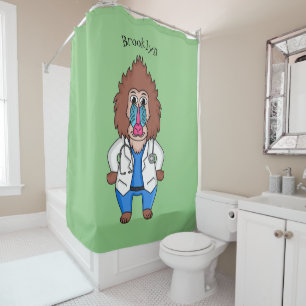 Funny mandrill doctor cartoon illustration shower curtain
