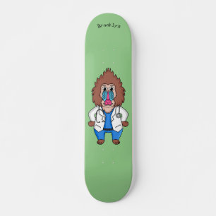 Funny mandrill doctor cartoon illustration skateboard