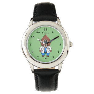 Funny mandrill doctor cartoon illustration watch