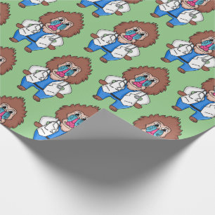 Funny mandrill doctor cartoon illustration wrapping paper