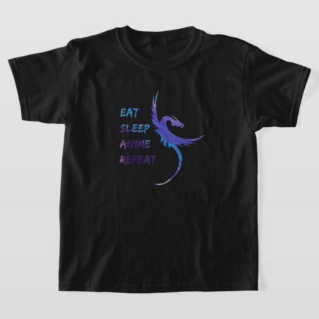 Funny Manga Eat Sleep Anime Repeat Dragon Anime T-Shirt (Laydown)