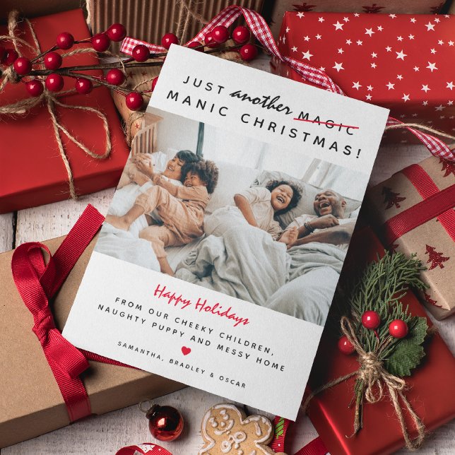 Funny 'Manic Christmas' Photo  Holiday Card (Creator Uploaded)
