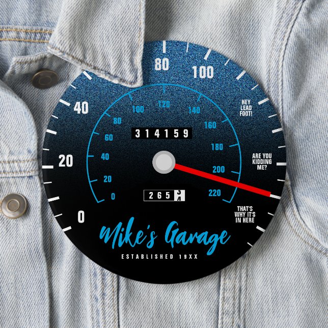 Funny Manly Car Odometer Speedometer Blue Glitter 6 Cm Round Badge (In Situ)