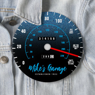 Funny Manly Car Odometer Speedometer Blue Glitter 6 Cm Round Badge
