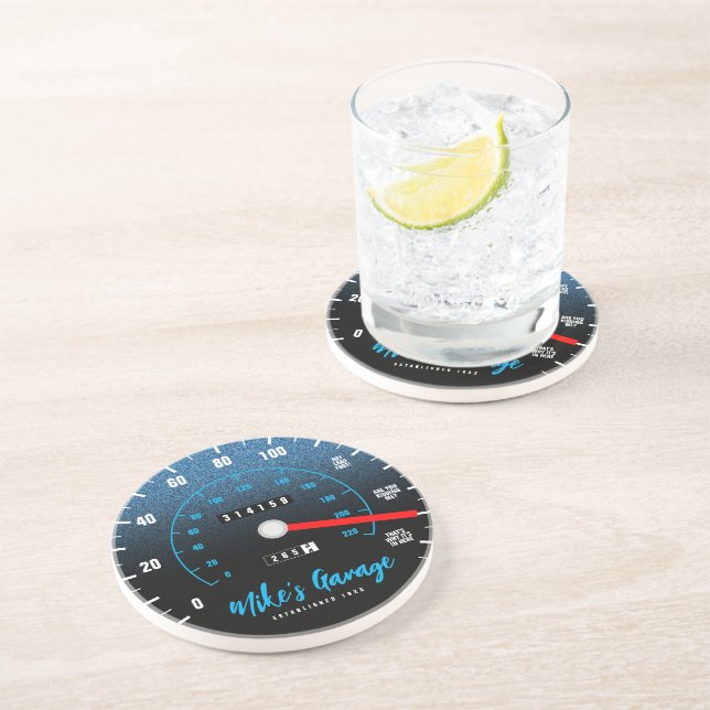 Funny Manly Car Odometer Speedometer Blue Glitter Coaster (Side)