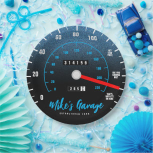 Funny Manly Car Odometer Speedometer Blue Glitter Paper Plate