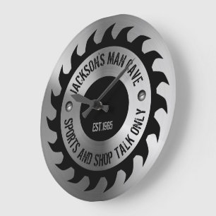 Funny Manly Man Cave Steel Circular Saw Blade Large Clock