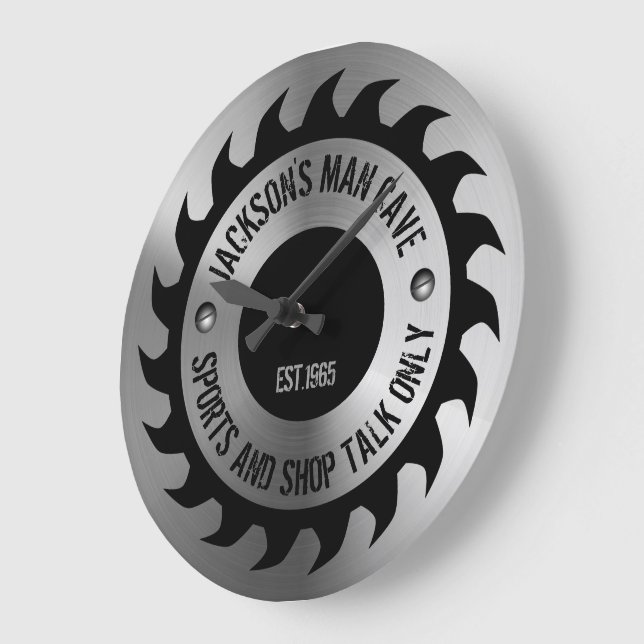 Funny Manly Man Cave Steel Circular Saw Blade Large Clock (Angle)