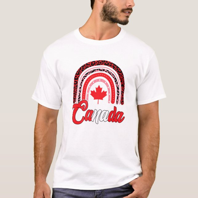 Funny Maple Leaf Rainbow Canada Flag Canadian Root T-Shirt (Front)