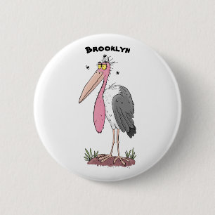 Funny marabou stork cartoon 6 cm round badge