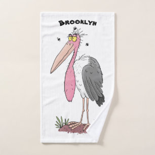 Funny marabou stork cartoon bath towel set