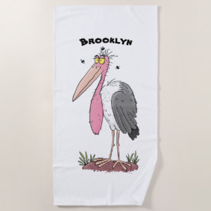 Funny marabou stork cartoon beach towel