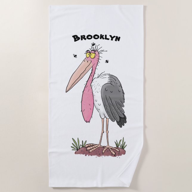 Funny marabou stork cartoon beach towel (Front)