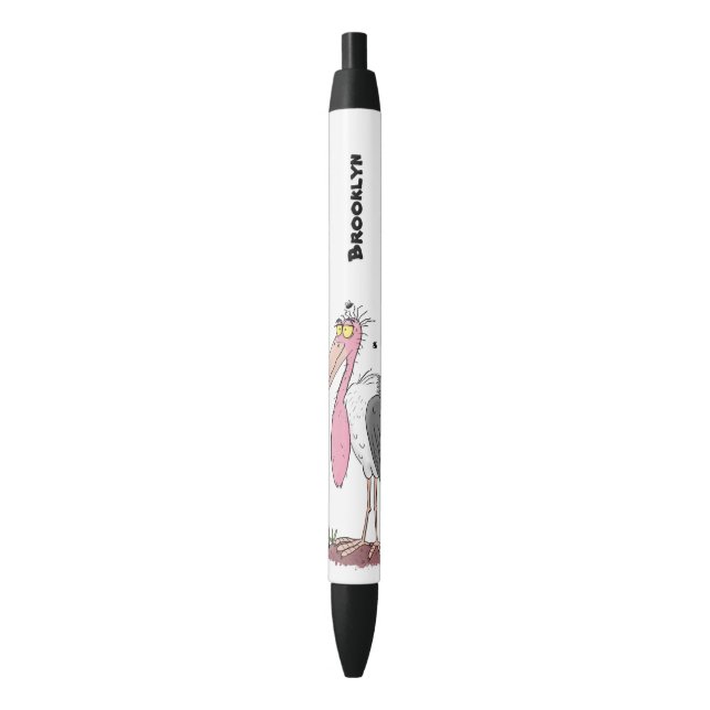 Funny marabou stork cartoon black ink pen (Front Vertical)