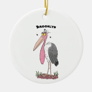 Funny marabou stork cartoon ceramic tree decoration