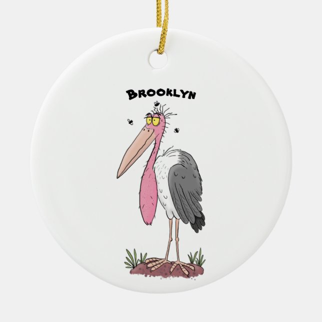 Funny marabou stork cartoon ceramic tree decoration (Front)