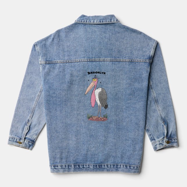 Funny marabou stork cartoon denim jacket (Back)