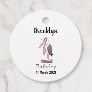 Funny marabou stork cartoon favour tags