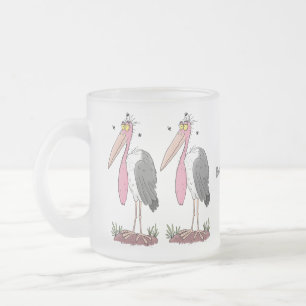Funny marabou stork cartoon frosted glass coffee mug