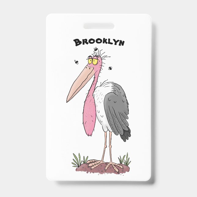 Funny marabou stork cartoon ID badge (Front)