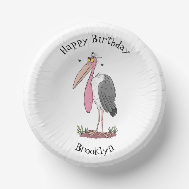 Funny marabou stork cartoon paper plate (Front)