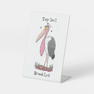 Funny marabou stork cartoon pedestal sign