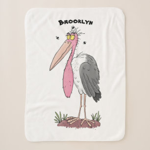 Funny marabou stork cartoon sherpa blanket