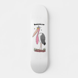 Funny marabou stork cartoon  skateboard
