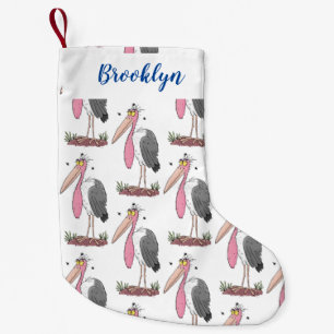 Funny marabou stork cartoon small christmas stocking