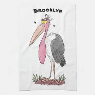 Funny marabou stork cartoon tea towel