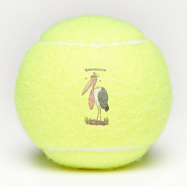 Funny marabou stork cartoon tennis balls (Front)