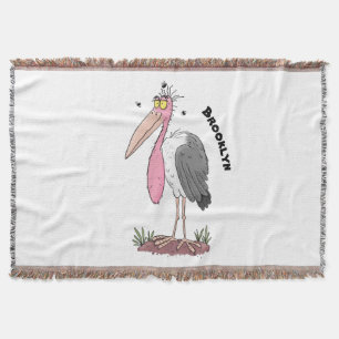 Funny marabou stork cartoon throw blanket