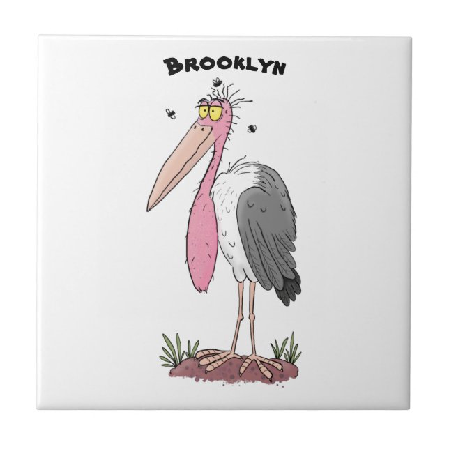 Funny marabou stork cartoon tile (Front)