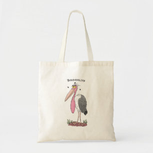 Funny marabou stork cartoon tote bag