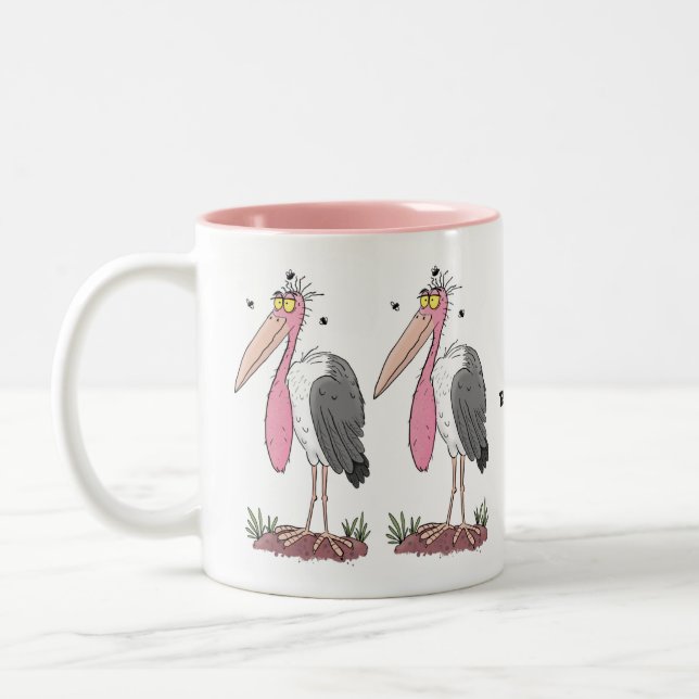 Funny marabou stork cartoon  Two-Tone coffee mug (Left)