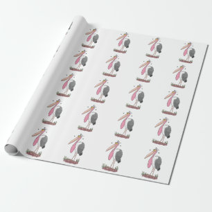 Funny marabou stork cartoon wrapping paper