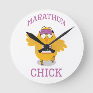 Funny Marathon Chick Round Clock