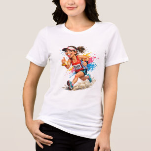 Funny Marathon Runner Woman Splatter Art Sports T- Tri-Blend Shirt