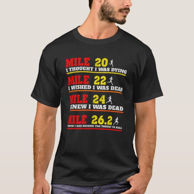 Funny Marathoner Runner Thoughts Running Joke T-Shirt (Front)