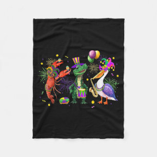 Funny Mardi Gras 2026 Crocodile Crawfish Pelican N Fleece Blanket