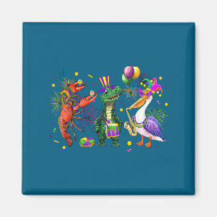 Funny Mardi Gras 2026 Crocodile Crawfish Pelican N Magnet