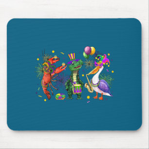 Funny Mardi Gras 2026 Crocodile Crawfish Pelican N Mouse Mat