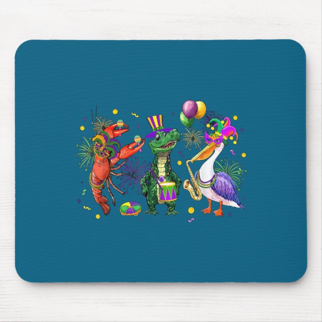 Funny Mardi Gras 2026 Crocodile Crawfish Pelican N Mouse Mat (Front)