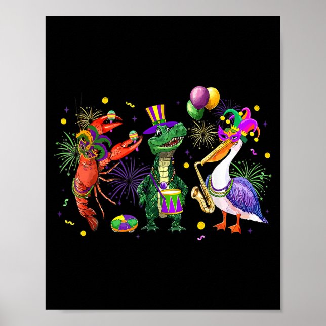 Funny Mardi Gras 2026 Crocodile Crawfish Pelican N Poster (Front)