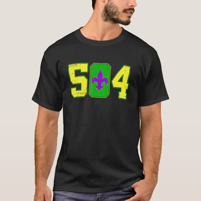 Funny Mardi Gras 504 Party New Orleans Louisiana L T-Shirt (Front)