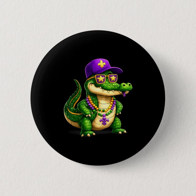 Funny Mardi Gras Alligator Beads Carnival Celebrat 6 Cm Round Badge (Front)