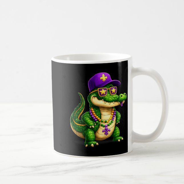 Funny Mardi Gras Alligator Beads Carnival Celebrat Coffee Mug (Right)