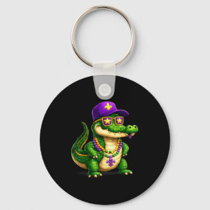 Funny Mardi Gras Alligator Beads Carnival Celebrat Key Ring