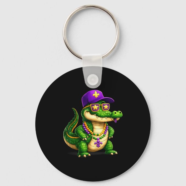 Funny Mardi Gras Alligator Beads Carnival Celebrat Key Ring (Front)