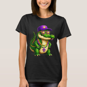 Funny Mardi Gras Alligator Beads Carnival Celebrat T-Shirt